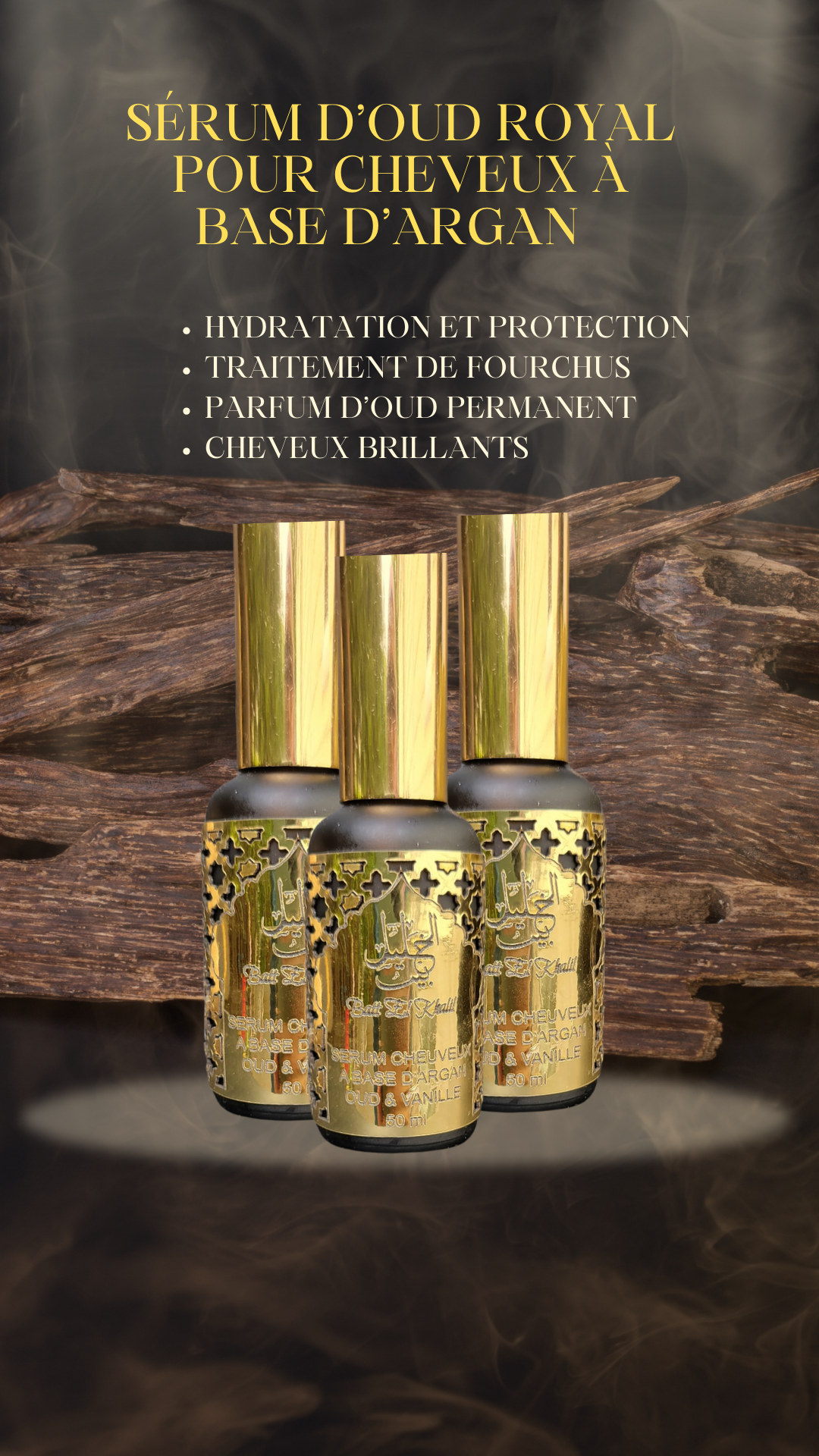 Sérum artisanal parfumé pour cheveux au oud royal à base d'argan 50ML